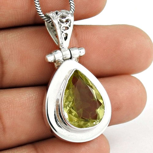 Sterling Silver Jewelry Fashion Lemon Quartz Gemstone Pendant Fabricante