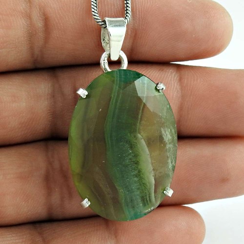 Sterling Silver Jewelry Ethnic Fluorite Gemstone Pendant Exporter India