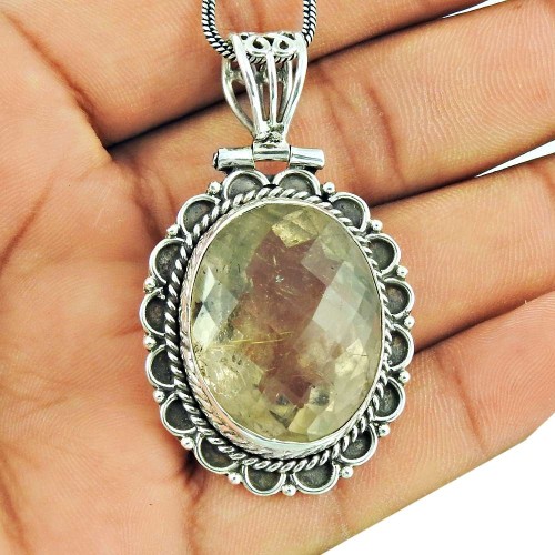 925 Sterling Silver Antique Jewelry Traditional Rutile Quartz Gemstone Pendant Proveedor