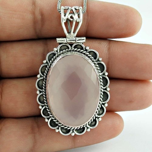 Spectacular Design ! Rose Quartz 925 Sterling Silver Pendant Wholesaler