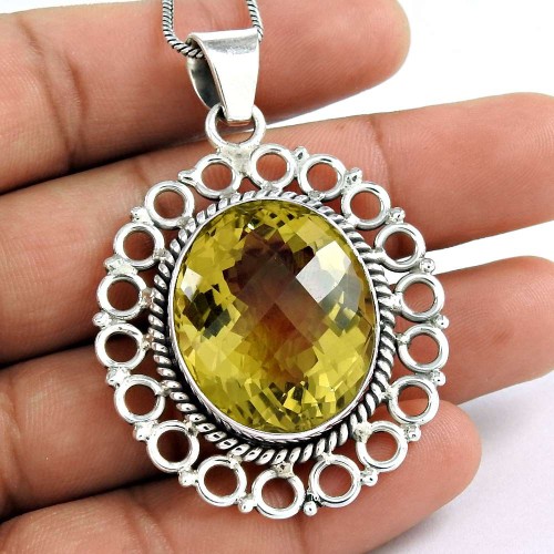 Gorgeous Design!! 925 Sterling Silver Lemon Quartz Pendant