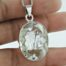 925 Silver Jewelry Beautiful Black Rutile Gemstone Pendant Wholesale