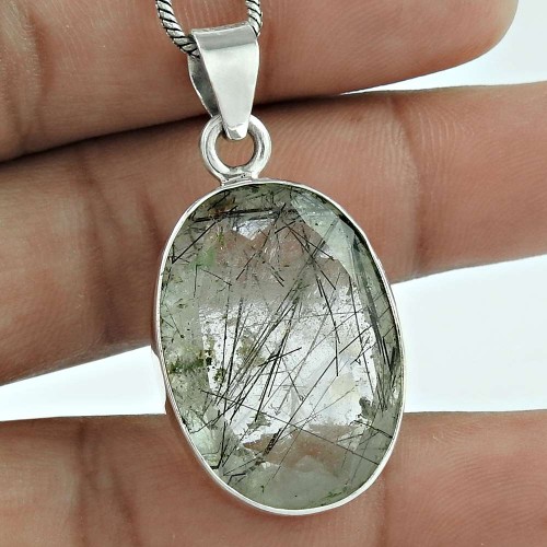 925 Sterling Silver Jewelry Rare Black Rutile Gemstone Pendant Al por mayor