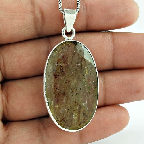 925 Sterling Silver Antique Jewelry Designer Golden Rutile Gemstone Pendant Exporter