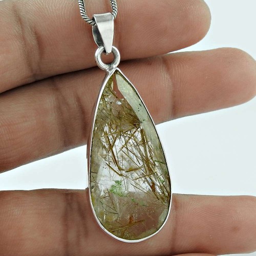 Sterling Silver Fashion Jewelry Rare Golden Rutile Gemstone Pendant Manufacturer