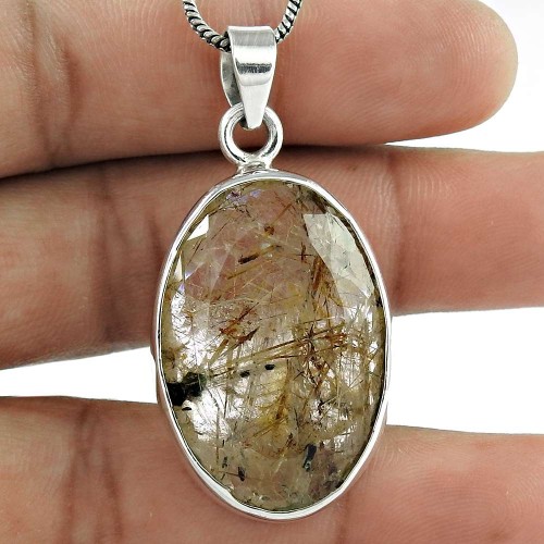 Sterling Silver Jewelry Fashion Golden Rutile Gemstone Pendant Grossiste