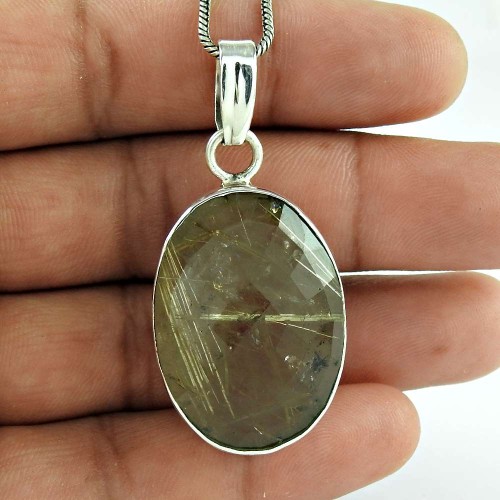 925 Sterling Silver Jewelry Fashion Golden Rutile Gemstone Pendant Großhandel