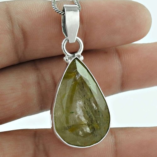 Indian Sterling Silver Jewelry Fashion Golden Rutile Gemstone Pendant Hersteller