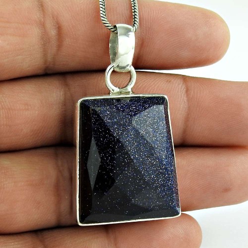 925 Sterling Silver Jewelry Charming Blue Sunstone Gemstone Pendant Proveedor