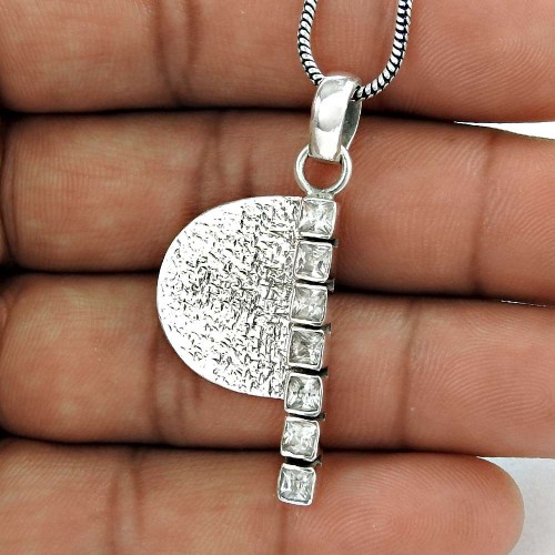 Sterling Silver Jewelry High Polish White CZ Gemstone Pendant Wholesaler India