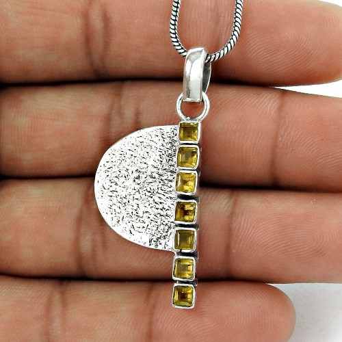 925 Sterling Silver Jewelry Beautiful Citrine Gemstone Pendant Exporter India