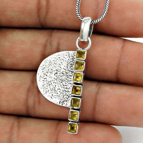 925 Silver Jewelry Traditional Citrine Gemstone Pendant Wholesale