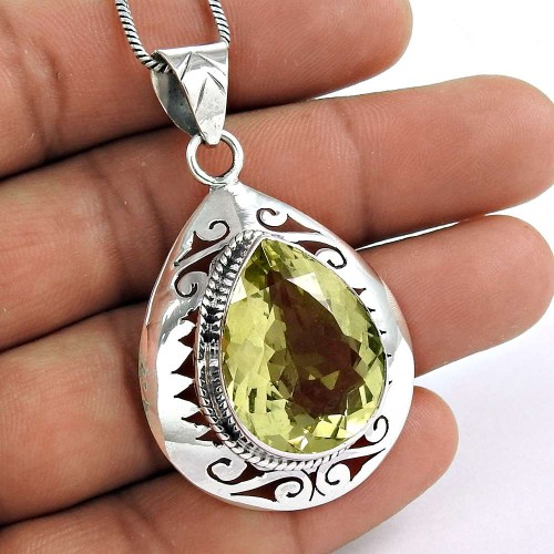 925 sterling silver fashion jewelry Fashion Lemon Quartz Gemstone Pendant