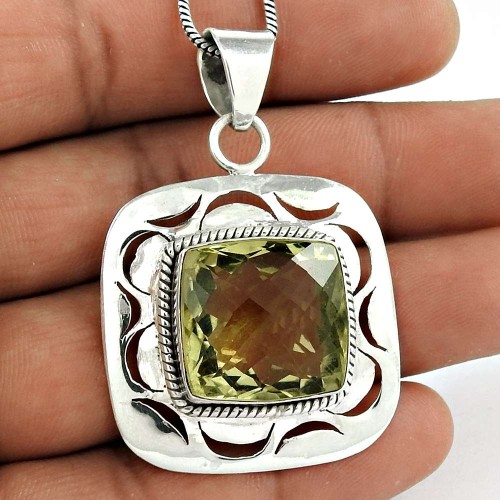 925 sterling silver antique jewelry EthnicLemon Quartz Gemstone Pendant