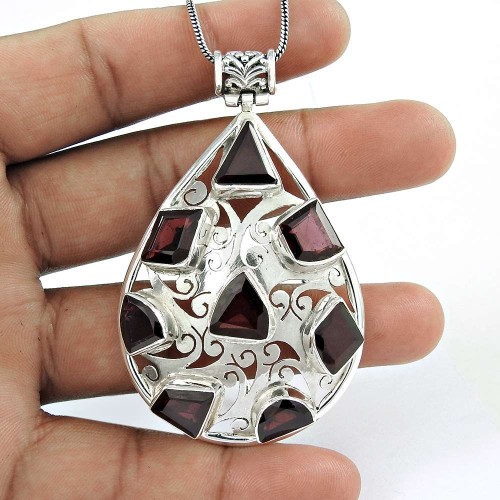 925 sterling silver gemstone jewelry Party WearGarnet Gemstone Pendant Al por mayor