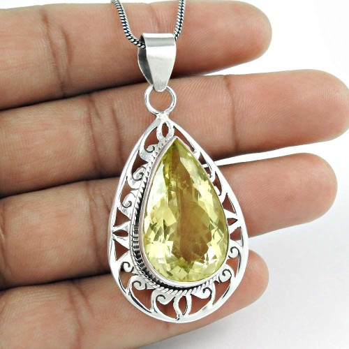 925 sterling silver Indian jewelry Rare Citrine Gemstone Pendant