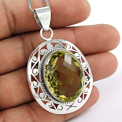 925 sterling silver indian jewelry Charming Lemon Quartz Gemstone Pendant