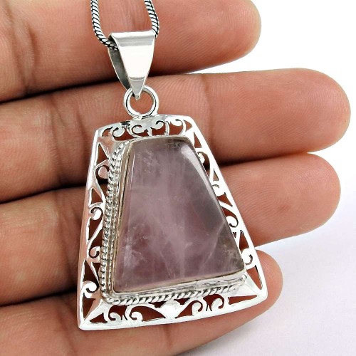 Pretty!! 925 Sterling Silver Rose Quartz Pendant