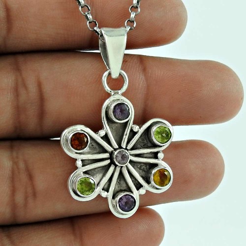 Stylish 925 Sterling Silver Amethyst Peridot Citrine Gemstone Pendant Jewellery