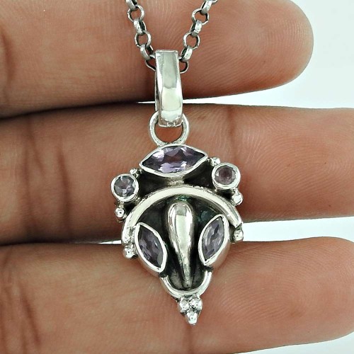 Daily Wear 925 Sterling Silver Amethyst Gemstone Pendant Jewellery