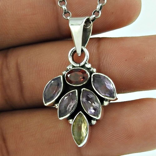 Scenic 925 Sterling Silver Amethyst Garnet Citrine Gemstone Pendant Jewellery