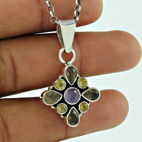 925 Sterling Silver Vintage Jewelry Beautiful Smoky Quartz, Citrine, Amethyst Gemstone Pendant Wholesale