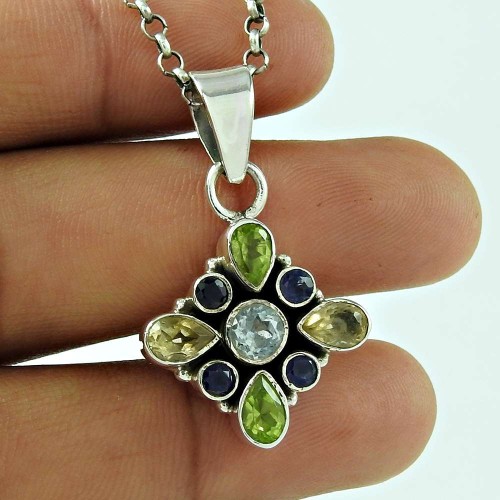 Sterling Silver Fashion Jewelry Charming Blue Topaz, Iolite, Citrine, Peridot Gemstone Pendant Supplier