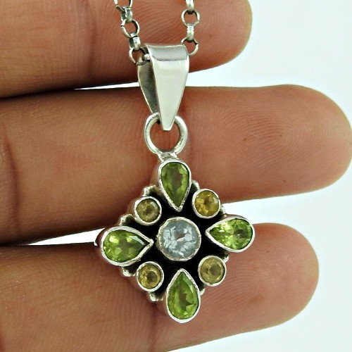 925 Sterling Silver Jewelry Fashion Blue Topaz, Citrine, Peridot Gemstone Pendant Proveedor