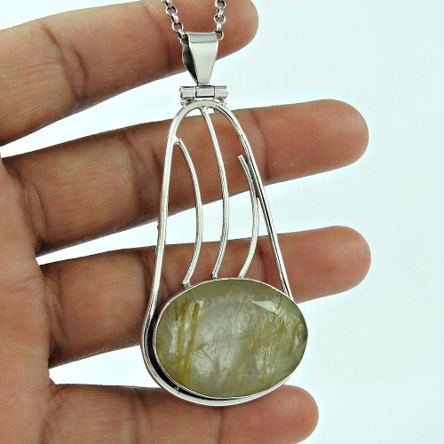 Seemly Golden Rutile Gemstone 925 Sterling Silver Pendant Jewellery