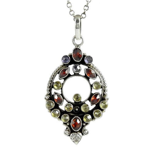 925 sterling silver indian jewelry Fashion Garnet, Lemon Topaz, Amethyst Gemstone Pendant