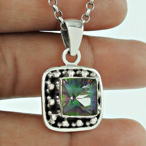 Beautiful 925 Sterling Silver Mystic Gemstone Pendant Traditional Jewellery