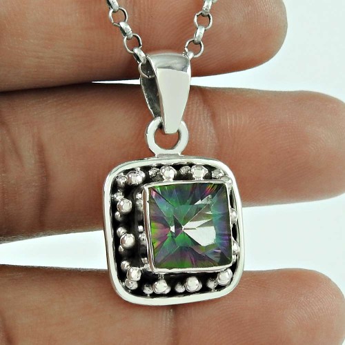 Lovely 925 Sterling Silver Mystic Gemstone Pendant Vintage Jewellery