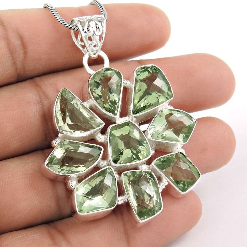 New Design!! 925 Sterling Silver Green Amethyst Pendant