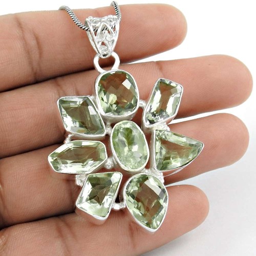 Stunning!! 925 Sterling Silver Green Amethyst Pendant