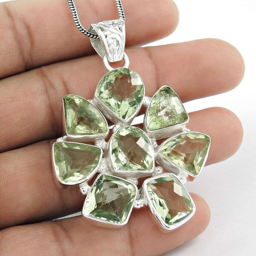 Classy Design!! 925 Sterling Silver Green Amethyst Pendant