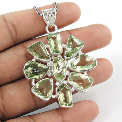 New Fashion!! 925 Sterling Silver Green Amethyst Pendant