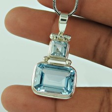 Stunning 925 Sterling Silver Blue Topaz Gemstone Pendant Jewellery