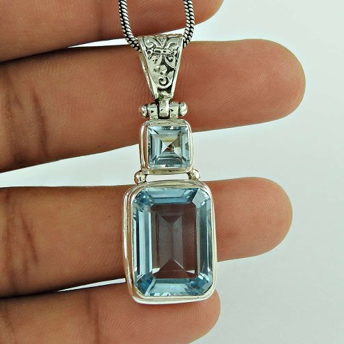 Fashion 925 Sterling Silver Blue Topaz Gemstone Pendant Antique Jewellery