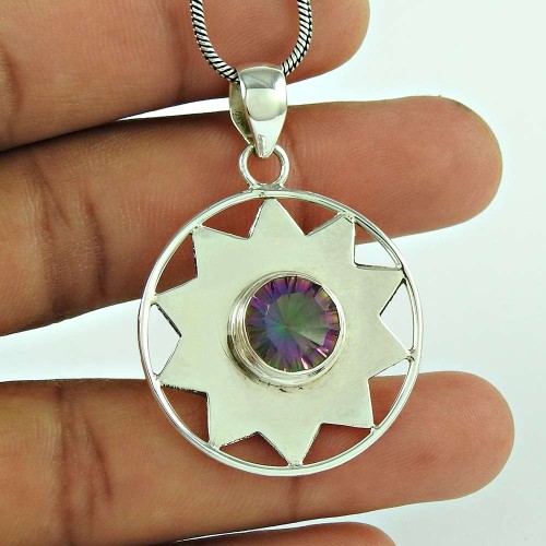 Party Wear 925 Sterling Silver Mystic Gemstone Pendant Ethnic Jewellery