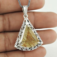 Handmade ! Golden Rutile Gemstone 925 Sterling Silver Pendant