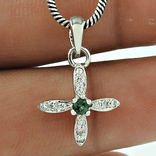 Lovely CZ Gemstone Indian Sterling Silver Pendant Jewellery