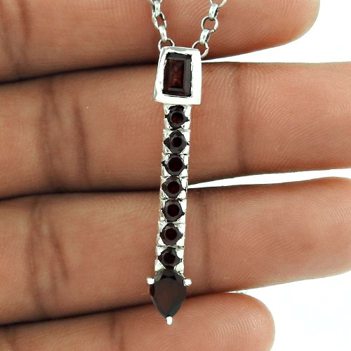 Trendy 925 Sterling Silver Garnet Gemstone Pendant Jewellery