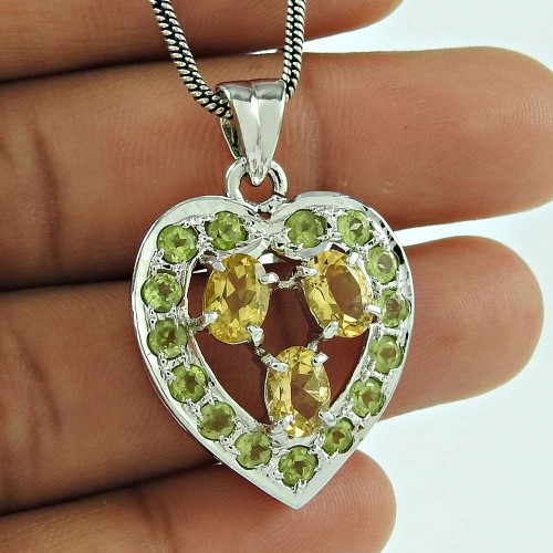 Beautiful Citrine Peridot Gemstone Pendant 925 Sterling Silver Vintage Gift Jewellery