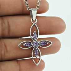 Lustrous Amethyst Gemstone 925 Sterling Silver Fashion Pendant Jewellery