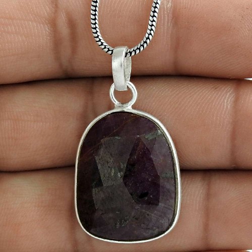 Beautiful 925 Sterling Silver Ruby Gemstone Pendant Jewelry