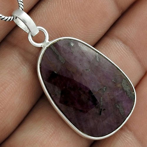 Daily Wear 925 Sterling Silver Ruby Gemstone Pendant Jewelry