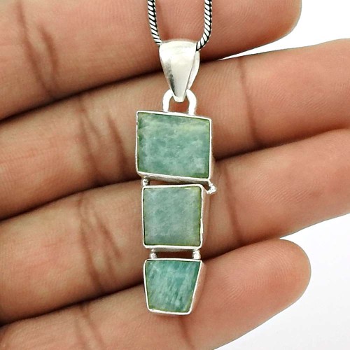 Natural AMAZONITE Gemstone HANDMADE Jewelry 925 Sterling Silver Pendant AO17