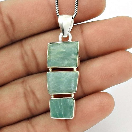 Natural AMAZONITE Gemstone Pendant 925 Sterling Silver HANDMADE Jewelry AS17