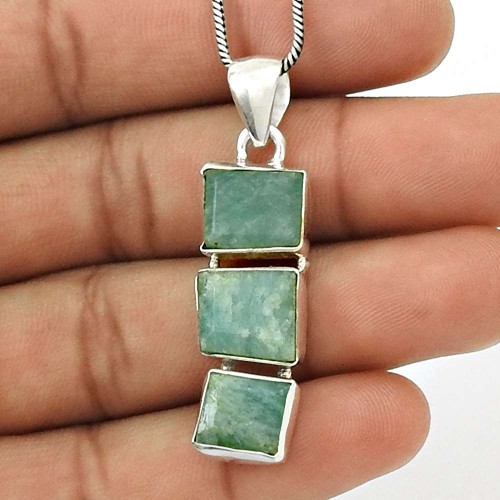 Natural AMAZONITE Gemstone HANDMADE Jewelry 925 Sterling Silver Pendant AT17