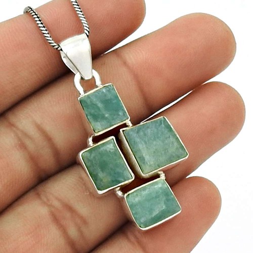 Natural AMAZONITE Gemstone Pendant 925 Sterling Silver HANDMADE Jewelry AU17